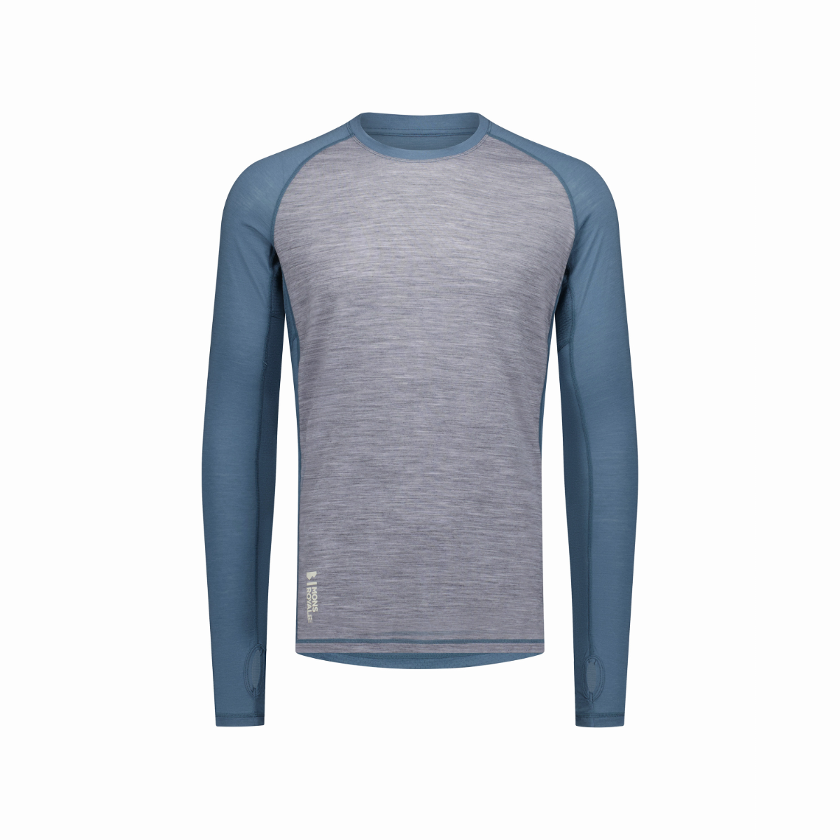Mons Royale - Men's Temple Merino Long Sleeve - Grey Heather/Goblin Blue