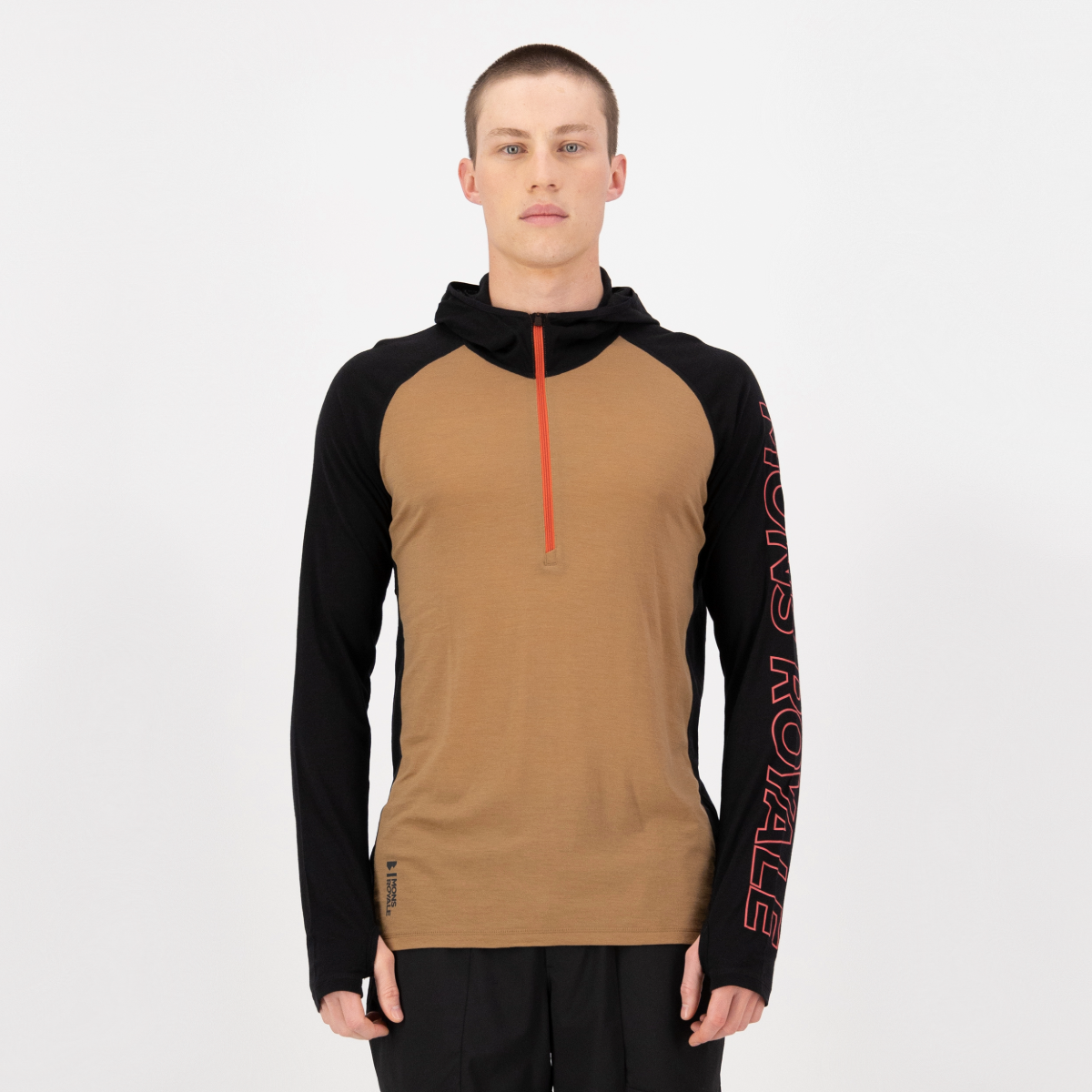 Mons Royale (Sample) - Men's Temple Merino Long Sleeve Hood - Black/Toffee - Futureproof.life