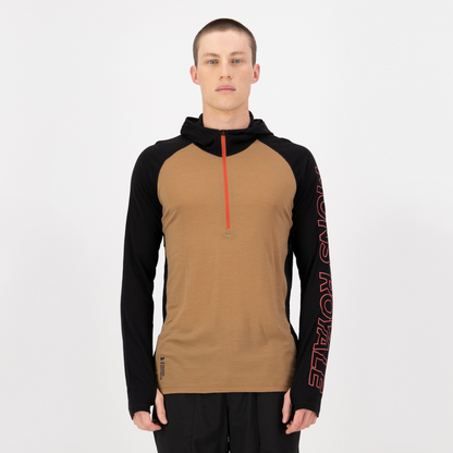 Mons Royale (Sample) - Men's Temple Merino Long Sleeve Hood - Black/Toffee - Futureproof.life