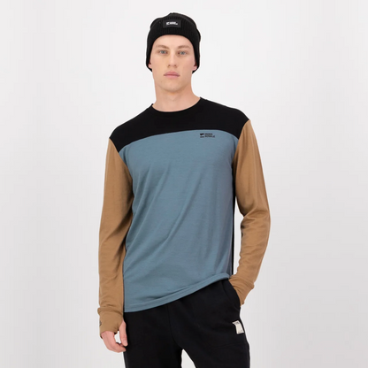 Mons Royale (Sample) - Men's Yotei Merino Long Sleeve - Goblin Blue/Toffee/Black - Futureproof.life