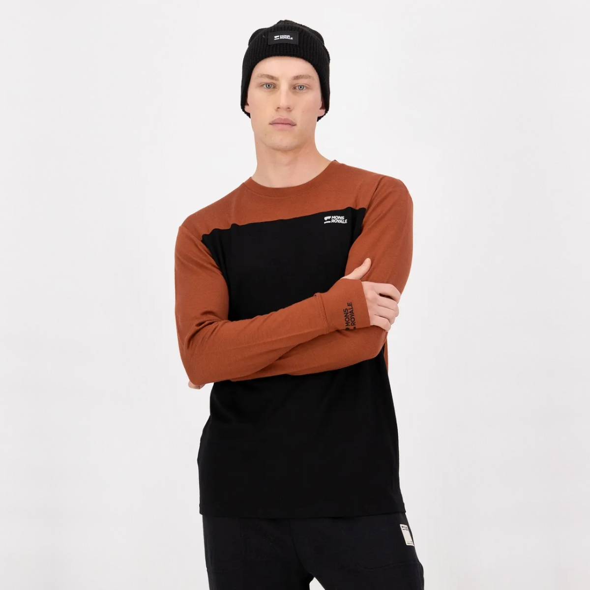 Mons Royale - Men's Yotei Merino Long Sleeve - Sienna/Black