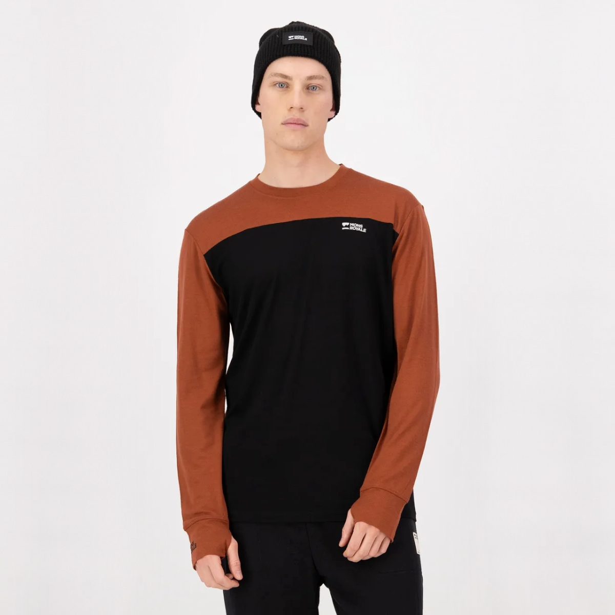 Mons Royale - Men's Yotei Merino Long Sleeve - Sienna/Black