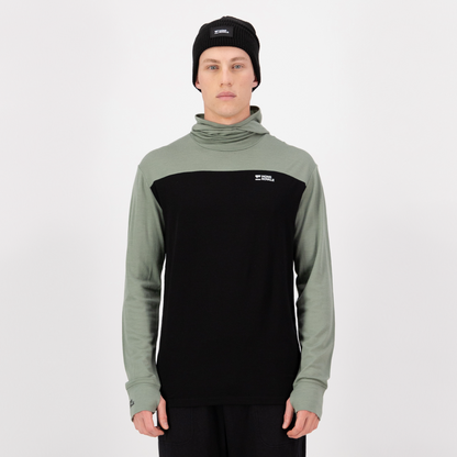 Mons Royale (Sample) - Men's Yotei Merino Powder Hood Long Sleeve - Willow/Black - Futureproof.life