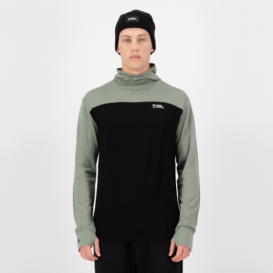 Mons Royale - Men's Yotei Merino Powder Hood Long Sleeve - Willow/Black