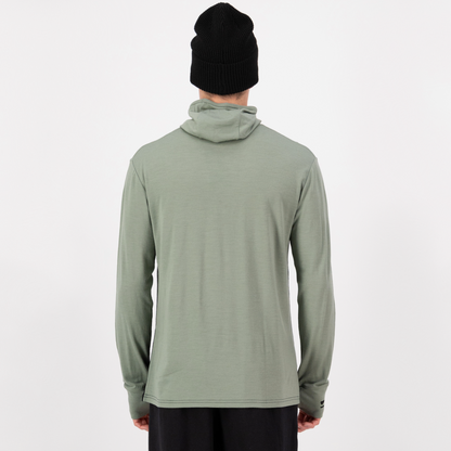Mons Royale (Sample) - Men's Yotei Merino Powder Hood Long Sleeve - Willow/Black - Futureproof.life
