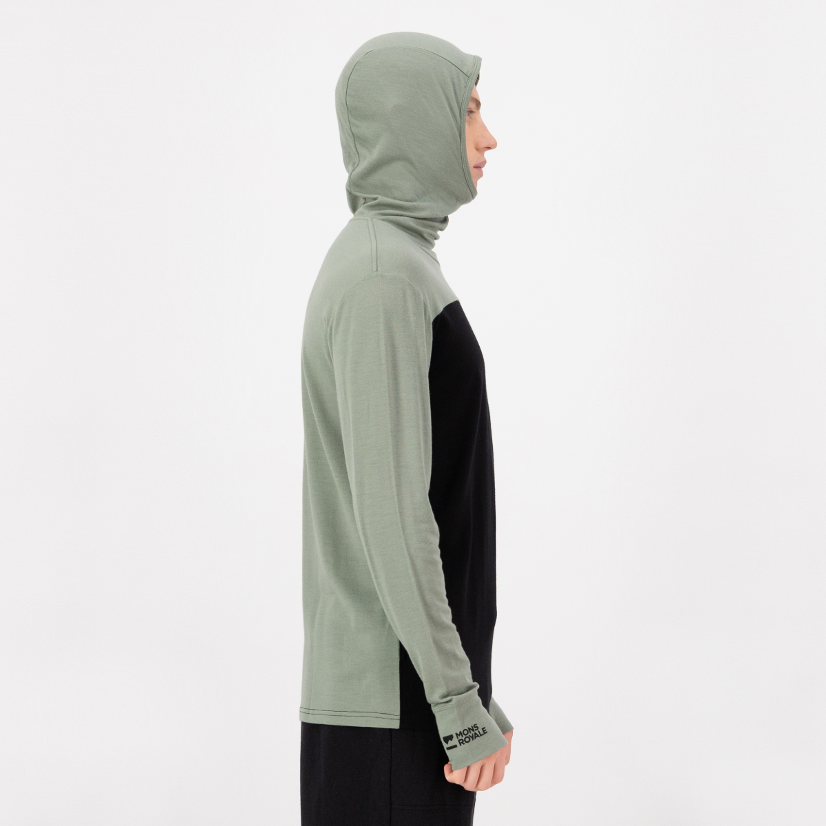 Mons Royale - Men's Yotei Merino Powder Hood Long Sleeve - Willow/Black