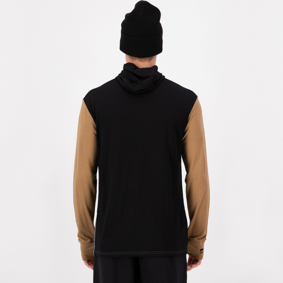 Mons Royale - Men's Yotei Merino Powder Hood Long Sleeve - Goblin Blue/Toffee/Black