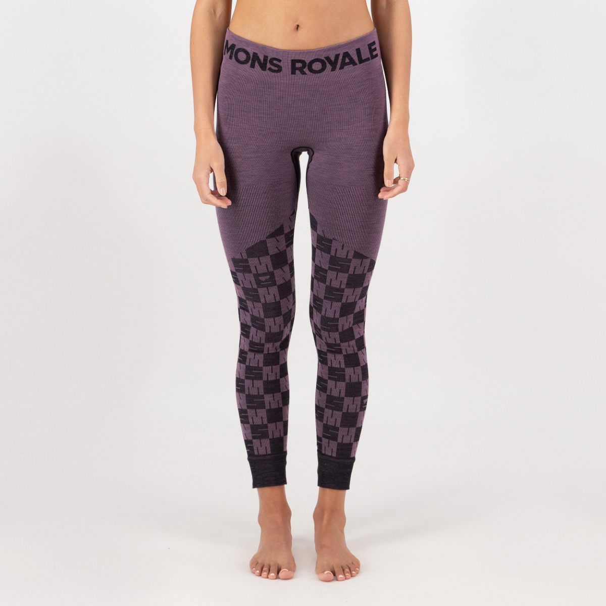 Mons Royale - Women's Ascender Merino Base Layer Legging - Mauve/Black - Futureproof.life
