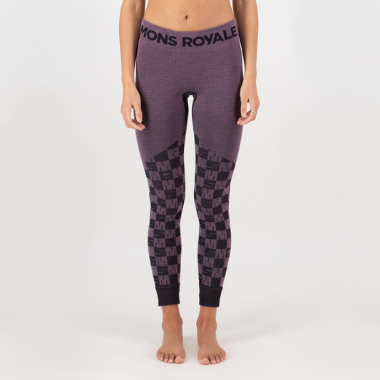 Mons Royale - Women's Ascender Merino Base Layer Legging - Mauve/Black - Futureproof.life