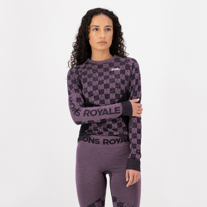 Mons Royale - Women's Ascender Merino Base Layer Long Sleeve - Mauve/Black - Futureproof.life