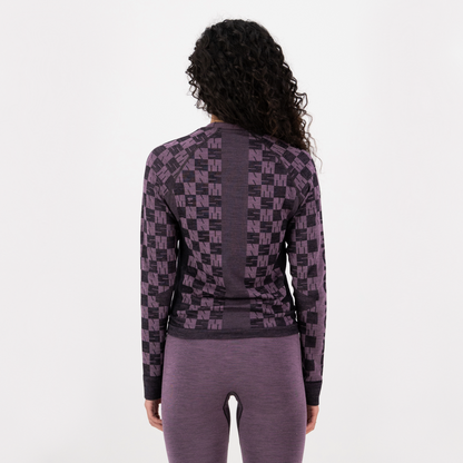 Mons Royale - Women's Ascender Merino Base Layer Long Sleeve - Mauve/Black - Futureproof.life