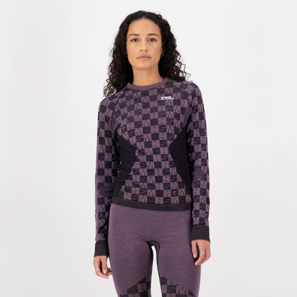Mons Royale - Women's Ascender Merino Base Layer Long Sleeve - Mauve/Black - Futureproof.life