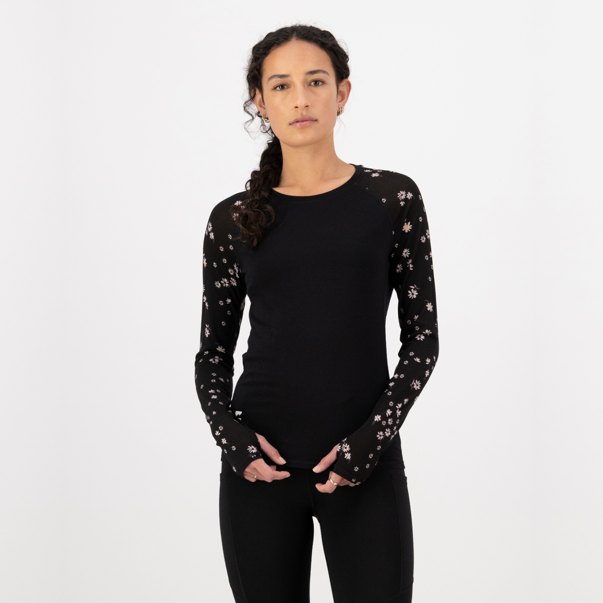 Mons Royale - Women's Bella Merino Long Sleeve - Black Daisy