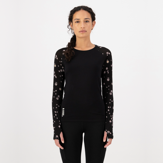 Mons Royale - Women's Bella Merino Long Sleeve - Black Daisy