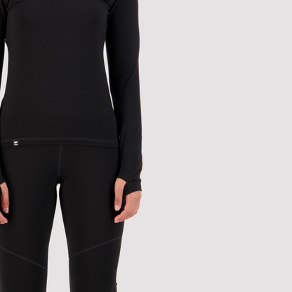 Mons Royale - Women's Cascade Merino Base Layer Long Sleeve - Black - Futureproof.life
