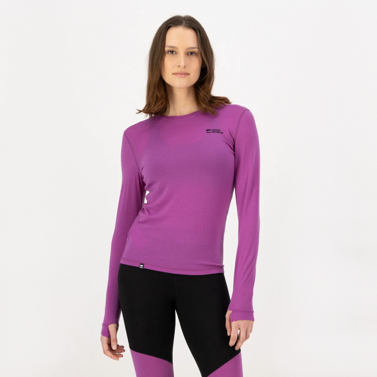 Mons Royale - Women's Cascade Merino Base Layer Long Sleeve - Purple Bolt