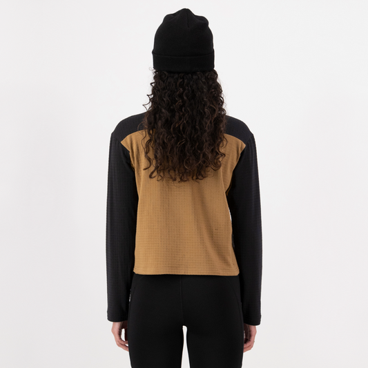 Mons Royale - Women's Offgrid Merino Fleece Long Sleeve - Black/Toffee