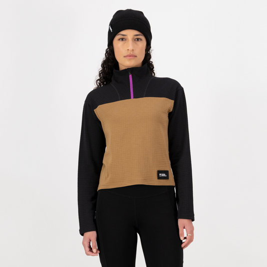 Mons Royale - Women's Offgrid Merino Fleece Long Sleeve - Black/Toffee