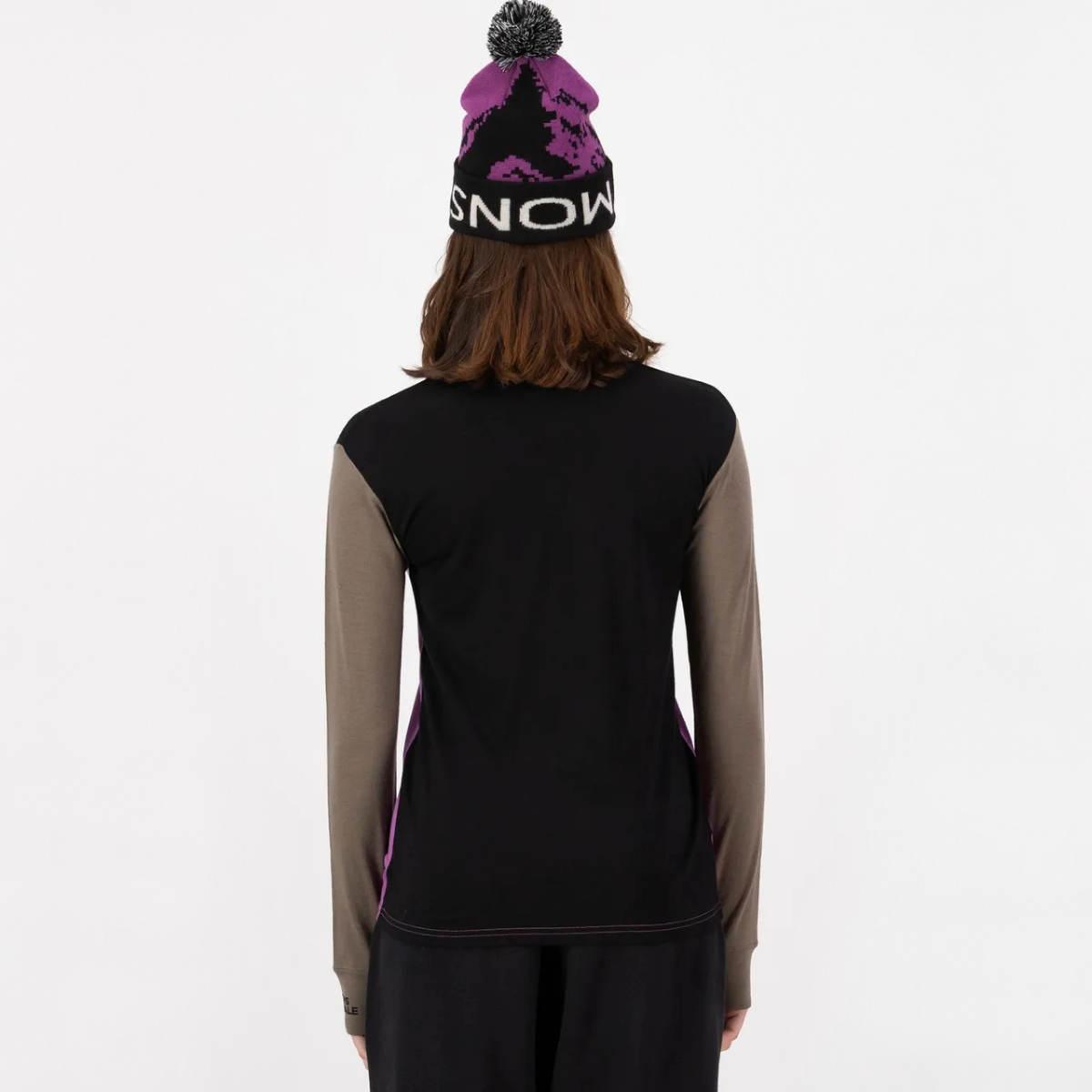 Mons Royale - Women's Yotei Merino High Neck Long Sleeve - Purple Bolt/Walnut/Black