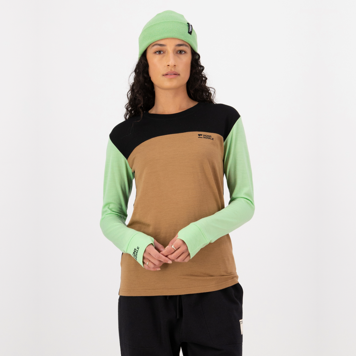 Mons Royale - Women's Yotei Merino Long Sleeve - Matcha/Toffee/Black