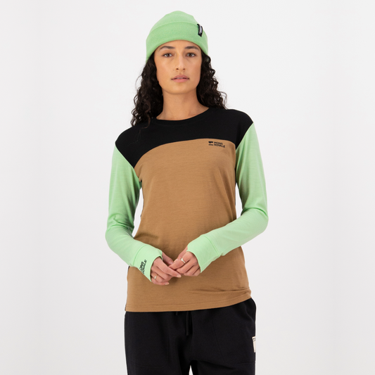 Mons Royale - Women's Yotei Merino Long Sleeve - Matcha/Toffee/Black