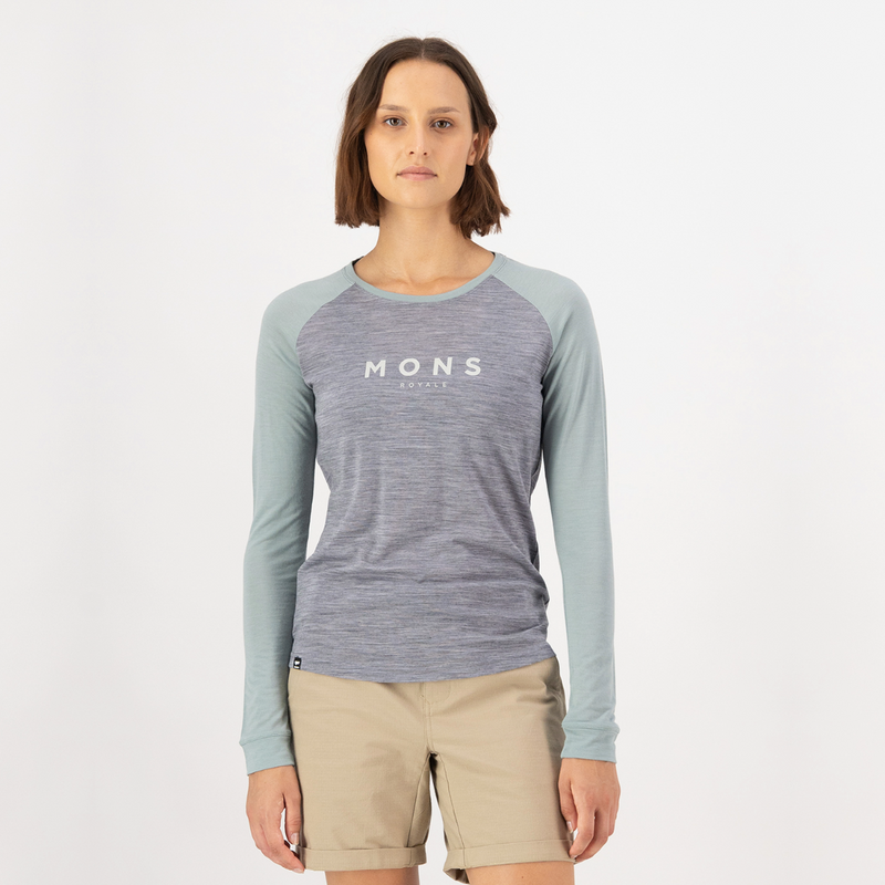 Mons Royale - Women's Icon Merino Raglan Long Sleeve - Grey Heather/Dew