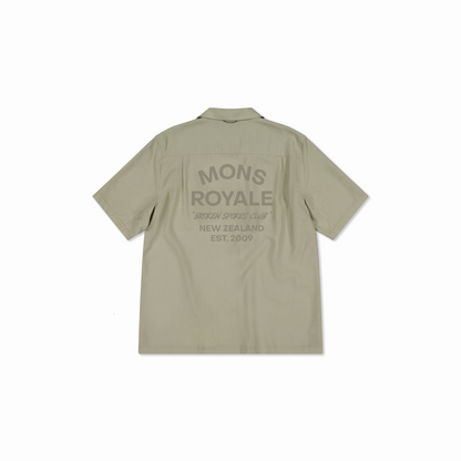 Mons Royale (Sample) - Men's Breezer Merino Short Sleeve Shirt - Dried Eucalyptus - Futureproof.life