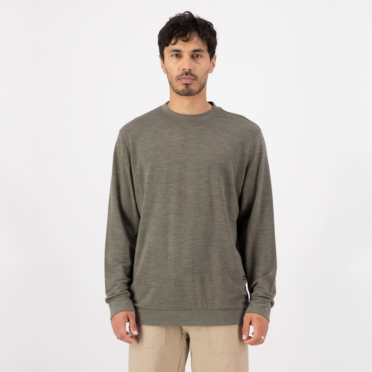 Mons Royale (Sample) - Men's Horizon Merino Crew - Dark Olive