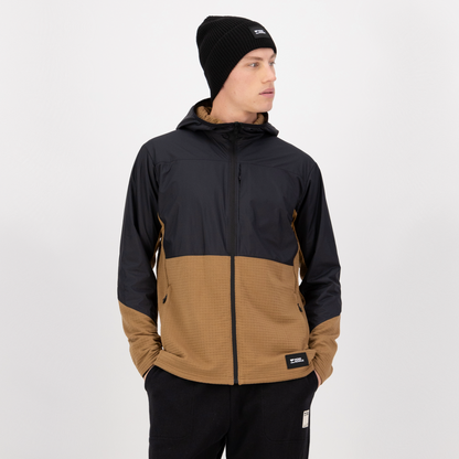Mons Royale (Sample) - Men's Offgrid Merino Fleece Wind Jacket - Black/Toffee