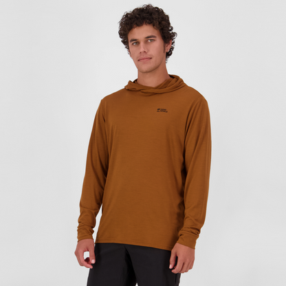 Mons Royale (Sample) - Men's Pivot Merino Long Sleeve Hood - Caramel - Futureproof.life