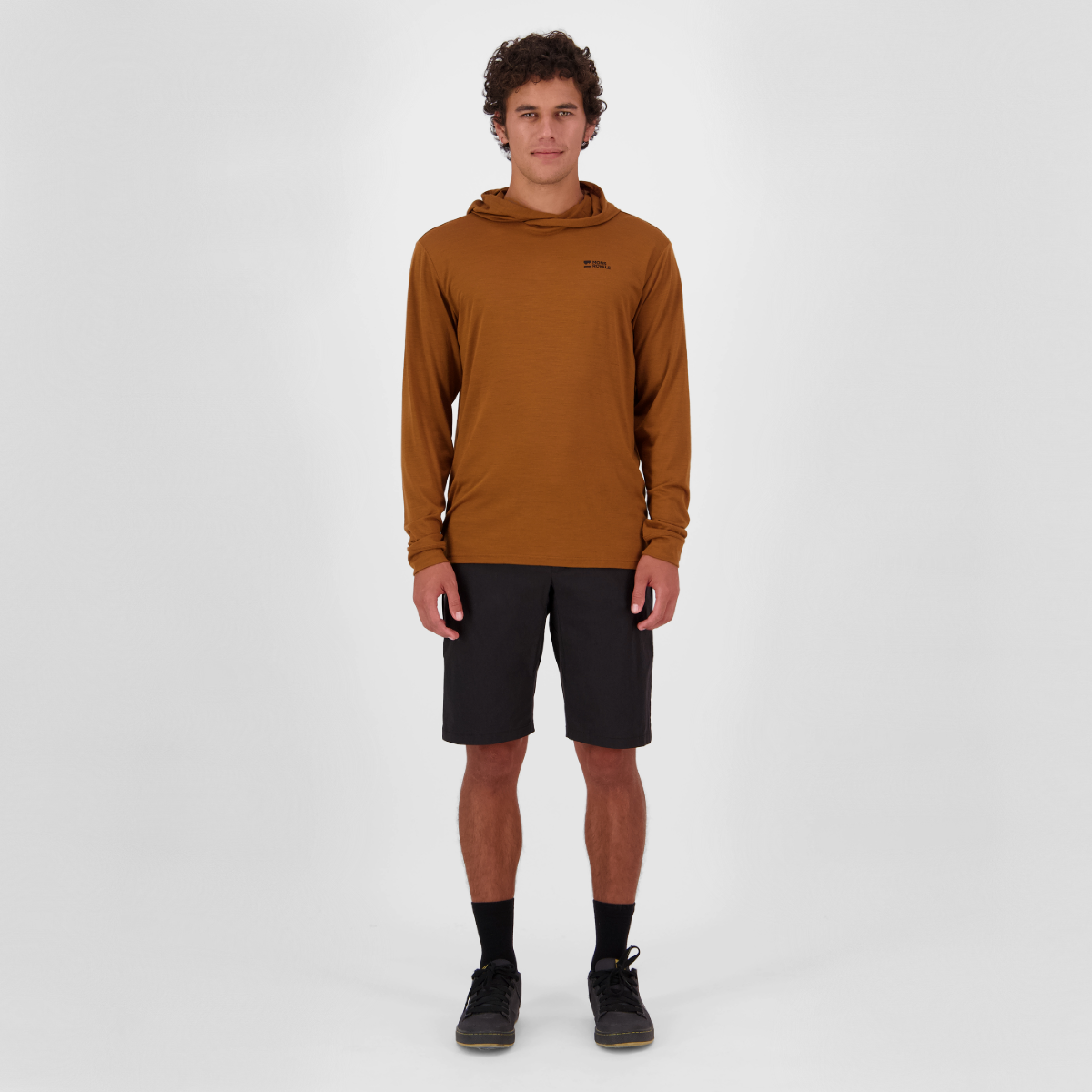 Mons Royale (Sample) - Men's Pivot Merino Long Sleeve Hood - Caramel - Futureproof.life