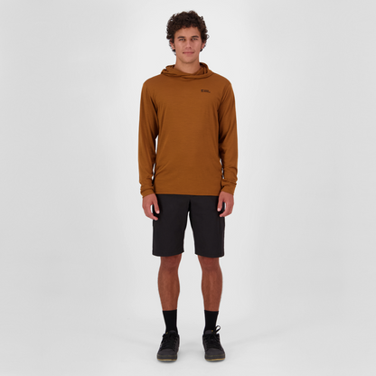 Mons Royale (Sample) - Men's Pivot Merino Long Sleeve Hood - Caramel - Futureproof.life