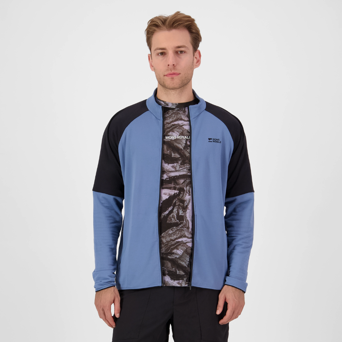 Mons Royale (Sample) - Men's Quad Merino Fleece Jacket - Horizon Blue/Black