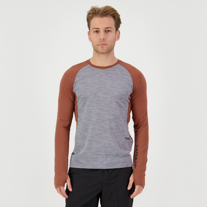 Mons Royale (Sample) - Men's Temple Merino Long Sleeve - Cinnamon/Grey Heather - Futureproof.life