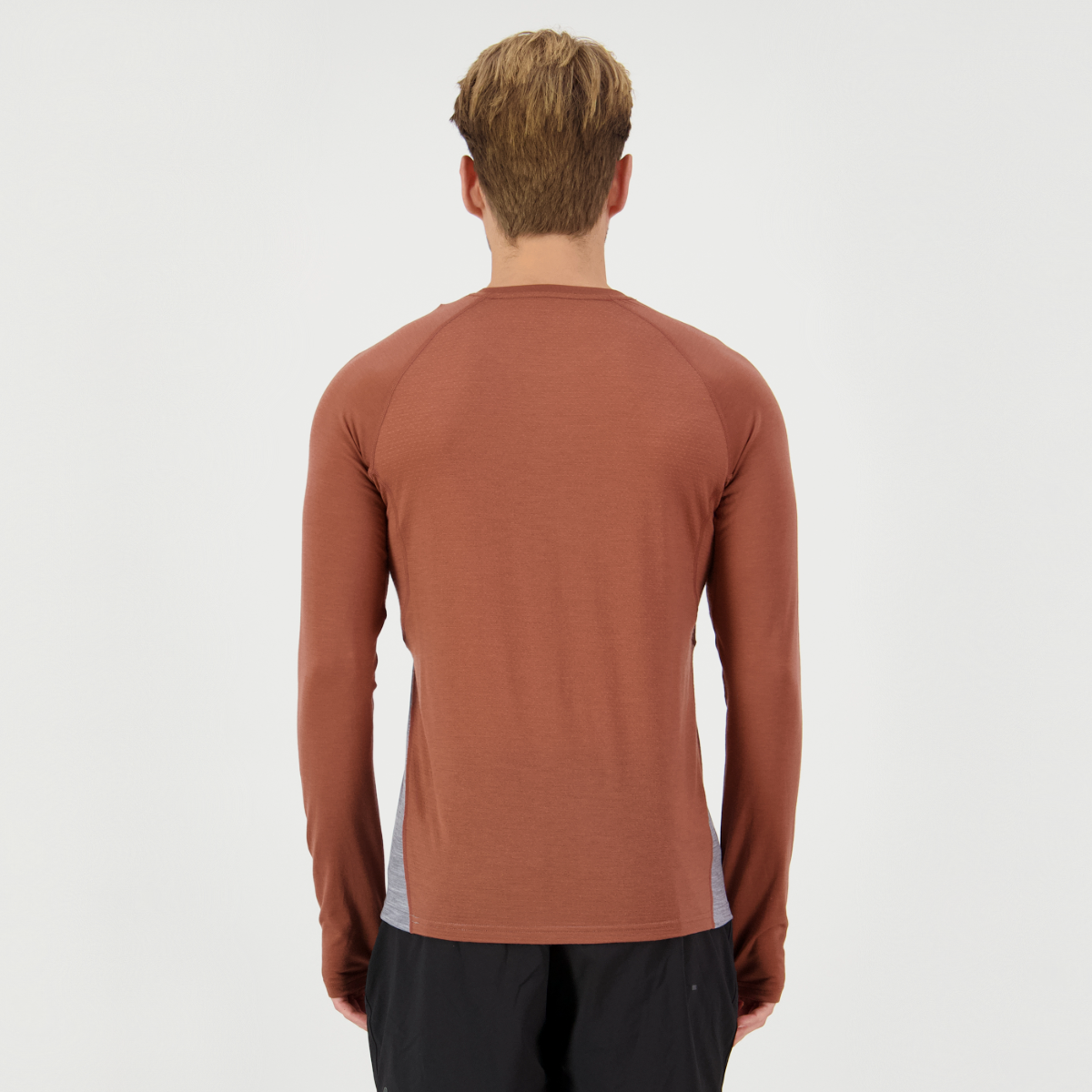 Mons Royale (Sample) - Men's Temple Merino Long Sleeve - Cinnamon/Grey Heather - Futureproof.life