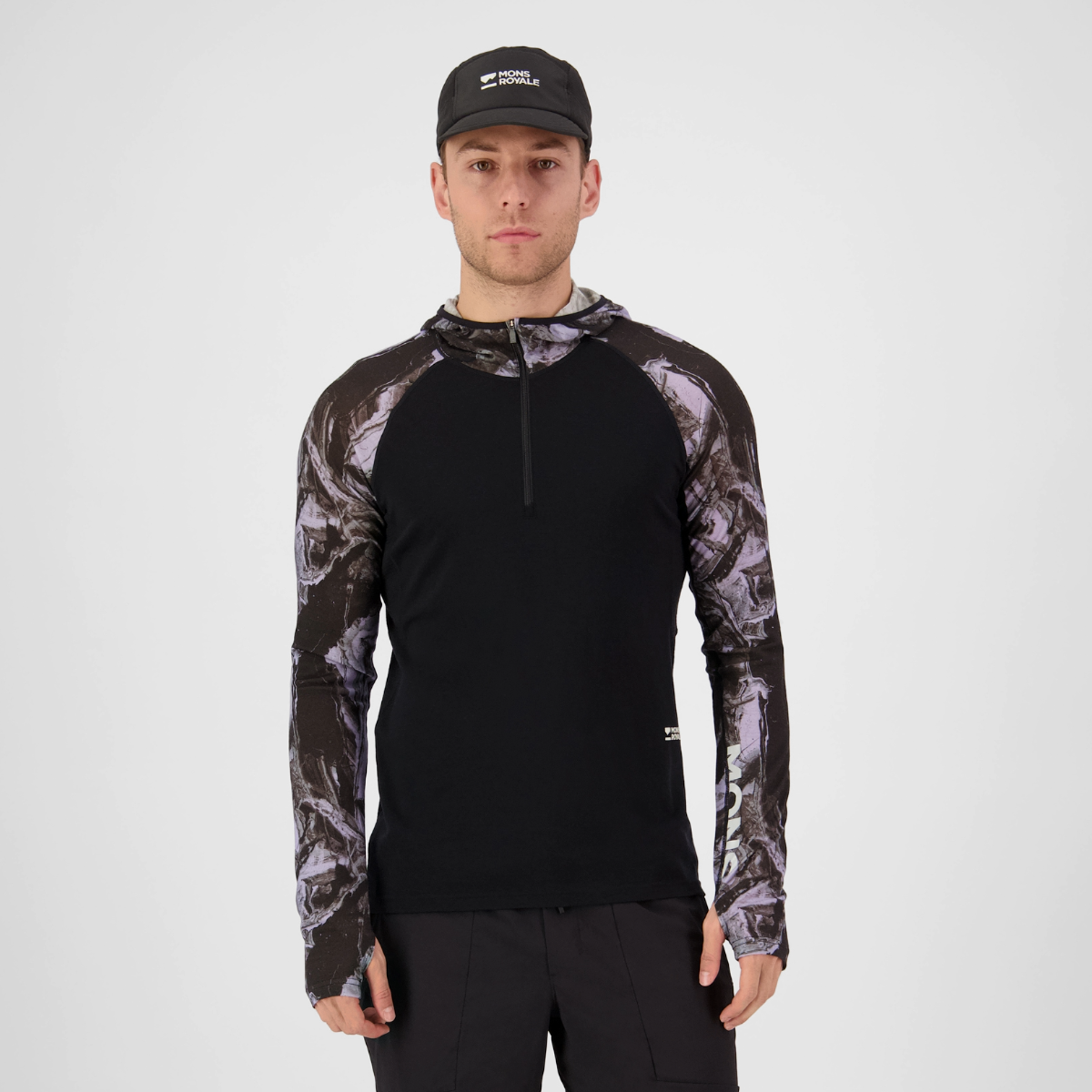 Mons Royale (Sample) - Men's Temple Merino Long Sleeve Hood - Rock Camo/Black - Futureproof.life