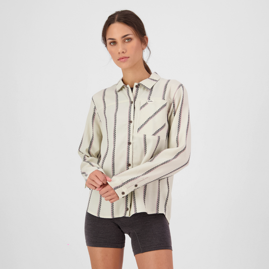 Mons Royale (Sample) - Women's AT Merino Long Sleeve Shirt - Bone Stripe