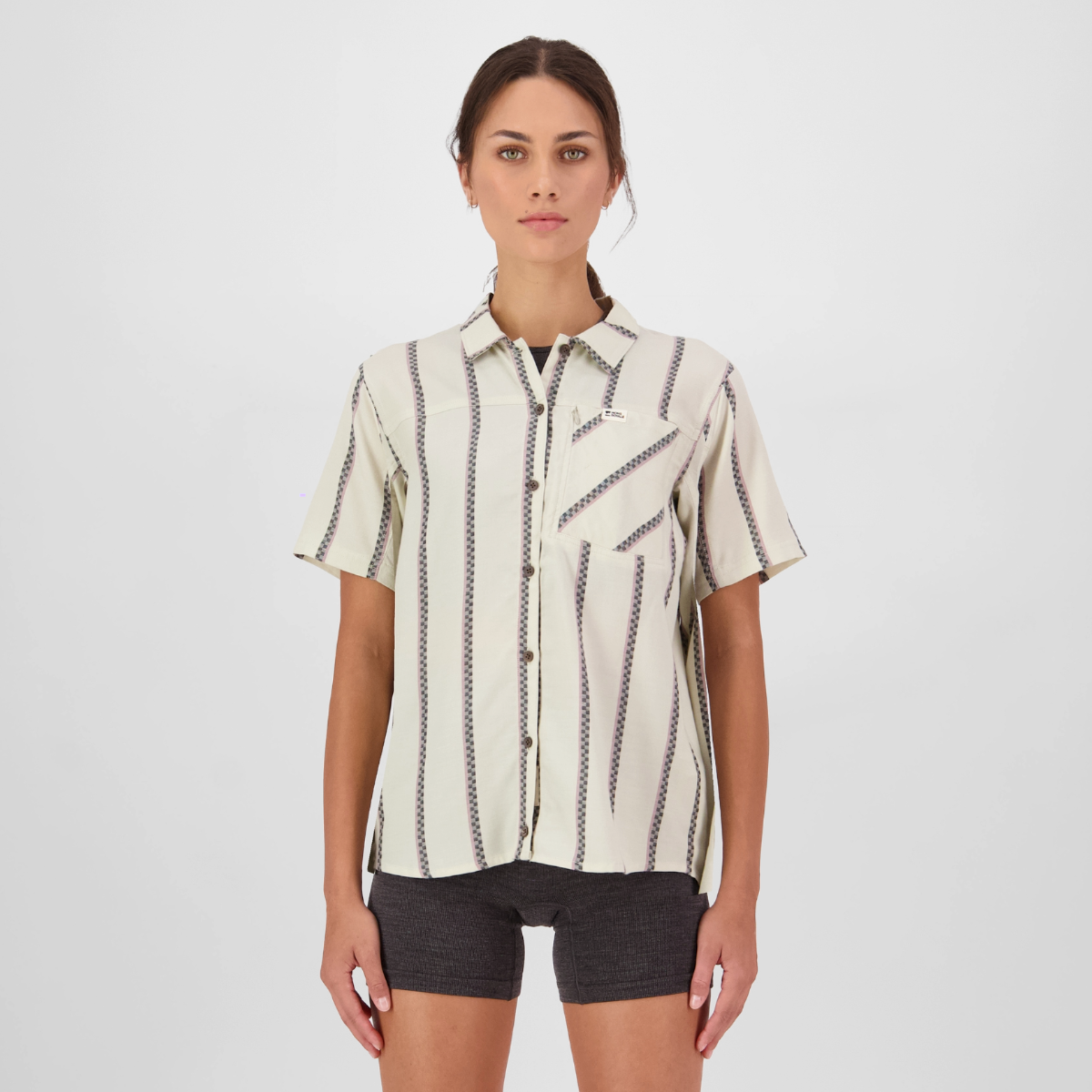 Mons Royale (Sample) - Women's AT Merino Short Sleeve Shirt - Bone Stripe
