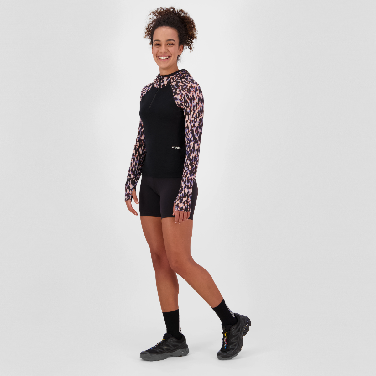 Mons Royale (Sample) - Women's Bella Merino Long Sleeve Hood - Rock Leopard/Black - Futureproof.life