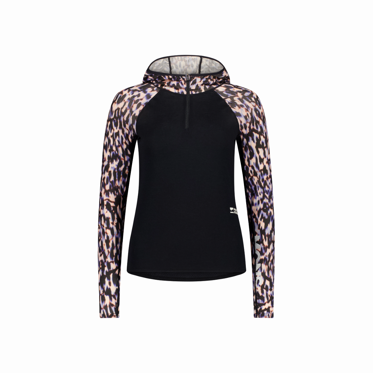 Mons Royale (Sample) - Women's Bella Merino Long Sleeve Hood - Rock Leopard/Black - Futureproof.life