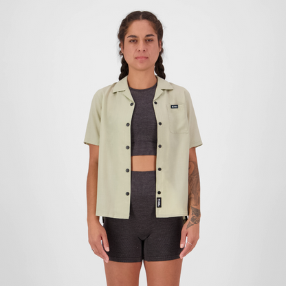 Mons Royale (Sample) - Women's Breezer Merino Short Sleeve Shirt - Dried Eucalyptus