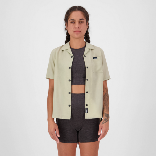 Mons Royale (Sample) - Women's Breezer Merino Short Sleeve Shirt - Dried Eucalyptus