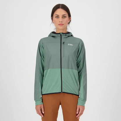 Mons Royale (Sample) - Women's Diversion Merino Wind Jacket - Thyme/Cypress - Futureproof.life
