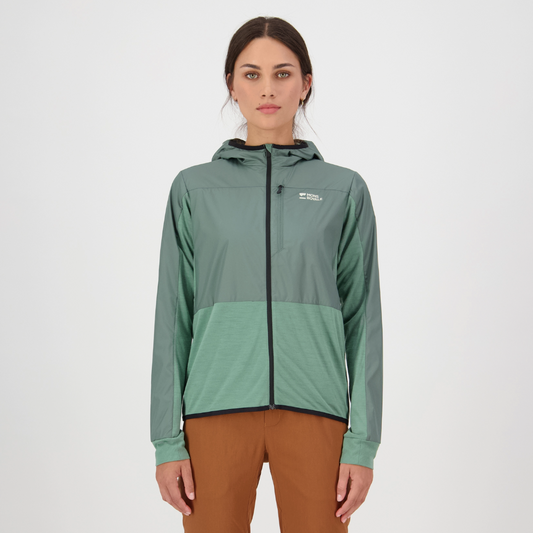 Mons Royale (Sample) - Women's Diversion Merino Wind Jacket - Thyme/Cypress - Futureproof.life