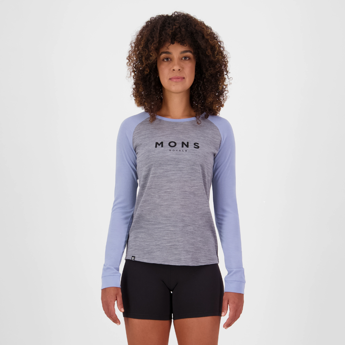 Mons Royale (Sample) - Women's Icon Merino Raglan Long Sleeve - Grey Heather/Skyline