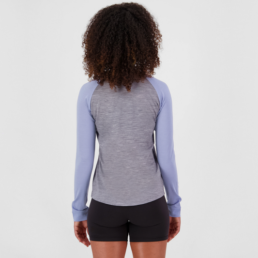 Mons Royale (Sample) - Women's Icon Merino Raglan Long Sleeve - Grey Heather/Skyline