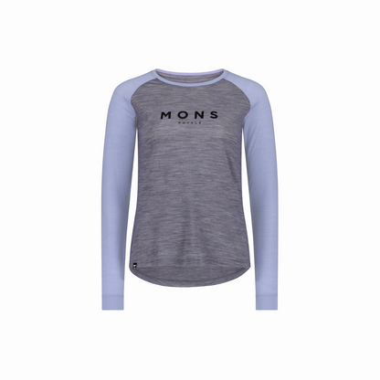 Mons Royale (Sample) - Women's Icon Merino Raglan Long Sleeve - Grey Heather/Skyline