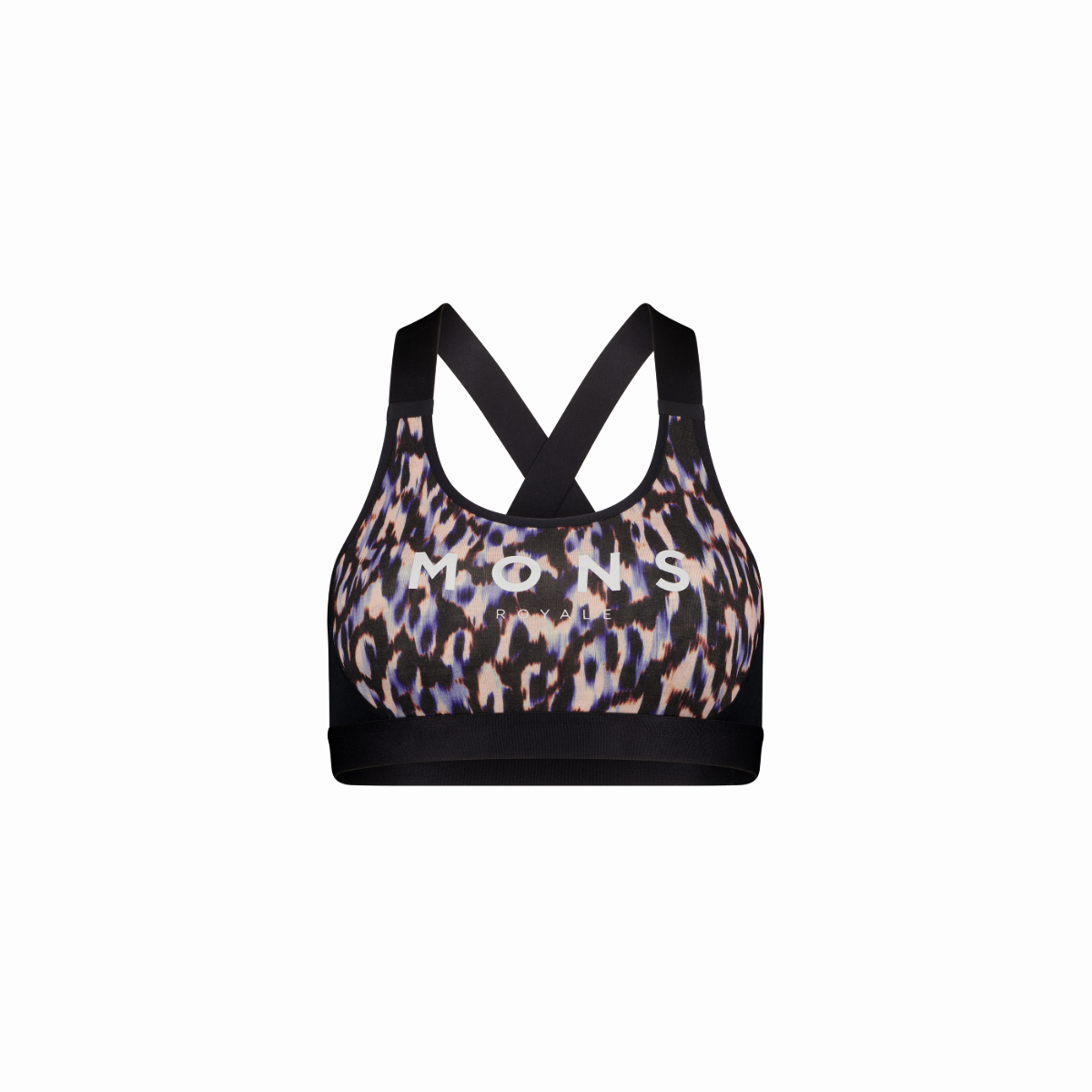 Mons Royale (Sample) - Women's Stella Merino X-Back Bra - Rock Leopard/Black - Futureproof.life