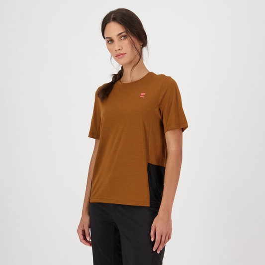 Mons Royale (Sample) - Women's Tarn Merino T-Shirt - Caramel/Black - Futureproof.life