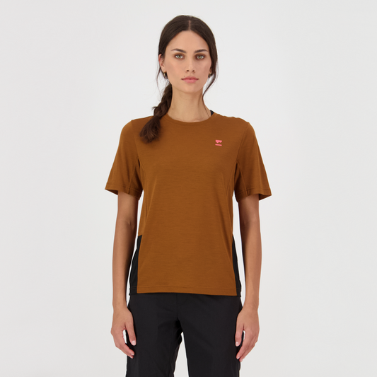 Mons Royale (Sample) - Women's Tarn Merino T-Shirt - Caramel/Black - Futureproof.life